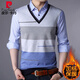 Pier Cardin Fake Dos piezas Camisa tibia 2025 Camisa de base de manga larga de otoño e invierno Integrado más camisa de terciopelo en el terciopelo 3878 Azul [primavera y estilo otoño] 170/L [recomendado 120-140Jin [Jin equivale a 0.5 kg]]