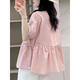 
Geman maternity top summer loose belly cover short-sleeved shirt women's suit fashionable new doll shirt two-piece summer suit pink top + white shorts suit XXL
