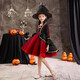 Xiaokayinon Halloween children's costume girl princess dress witch little girl costume prom dress cosplay character burgundy long style (star hat + cloak) 130