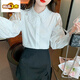 
First-diameter embroidered cotton shirt for women 2025 autumn new fashion embroidered white shirt loose versatile long-sleeved top CY9227 White M [Suggested 96-110Jin [Jin equals 0.5 kg]]