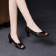 Pale memory fish mouth sandals for women 2025 new summer thick heels high heels summer soft leather mesh single mid-heel leather shoes black 34