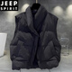 JEEP SPIRIT solid color stand-up collar cotton vest jacket men's winter thickened trendy workwear youth casual cotton jacket trendy brand loose black 2XL suitable for 150-180Jin Jin equals 0.5 kg