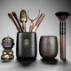 Xiangye Tea Ceremony Six Gentlemen Set Kung Fu Tea Accessories Complete Creative Spare Parts Ebony Solid Wood Brush Keeping Pot Black Pottery Sifang Laifu + Buddha's Hand Five-piece Set + Wukong + Shede