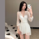 Nine-inch Sunshine Swimsuit Women's Summer 2024 New One-piece Skirt Style Conservative Lace Long-Sleeved Swimsuit Pure Desire Small Breast Underwire Hot Spring Swimsuit Long-Sleeved Swimsuit [White; 80-120Jin [Jin equals 0.5 kg]]