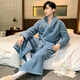 
Langsha pajamas men's autumn and winter flannel thickened lengthy nightgown with velvet warm bathrobe household clothing light gray 3XL