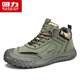 Huili Men's Shoes Jiefang Spring High Top 2025 Nuevo sitio de construcción impermeable de camuflaje Trabajo RESISTEN RESISTEN y sin deslizamiento de mano de parto para exteriores 1289 Gray [Huili One Fake One Compensation Ten] 39