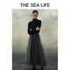 THE SEA LIFE半身裙冬季新款时尚微弹松紧腰中长款蓬蓬网纱裙13117 苜蓿灰 M