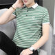 
NanYUQIU summer men's short-sleeved T-shirt striped Korean style trendy half-sleeved slim collared top clothes men's lapel 6636 brick red strips 2XL 135-150Jin [Jin equals 0.5 kg]