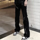 7 high-quality American retro jeans men's 2024 new zipper design and fashionable and handsome versatile casual wide-leg trousers DDD-653 black XL