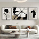 Landscape color high-end living room decoration painting modern art office triptych black and white abstract sofa background wall hanging painting Huatian Hexu C left and right 50*70 middle 100*70cm aluminum alloy frame + crystal porcelain painting