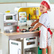 Hape kitchen toys, 3-6 year old children playing house, wooden simulated cooking kitchen storage, parent-child interactive toys, electric whirlwind cooking and fried kitchen luxury version E3177