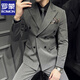 ROMON suit men's double-breasted lapel business casual suit large size formal wedding groom slim British style black three-piece suit + white shirt free tie breast scarf 2XL (135-145Jin Jin is equal to 0.5 kg)