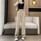 Jingluo schmale Version Eisseide Weitbein Hose für Frauen Sommer dünne hohe Taille Drape gerade-leg-Anzughose für Frauen lockere schlanke Freizeithosen YMS9221 Milchbraun (normaler Stil) 3xl