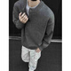 Katuchi American Henry collar sweater men's spring high-end lazy bottoming sweater cleanfit with warm long sleeves light gray L