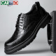 Zapatos de cuero para hombres de cartelo brock zapatos de masa de vaca shoes espesas con planta plesa zapatos formales zapatos de cuero 9859 negro aumentado 38