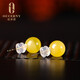 Ozeni beeswax earrings, natural amber rough stone, 18K gold inlaid with chicken fat yellow amber ball earrings, Chinese Valentine's Day gift