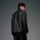 PEACEBIRD Men's Genuine Leather Jacket Lapel Leather Jacket Topstitched Goat Leather Jacket B1BDD4F01 Black 1 (Fit) S