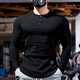 Lutielang sports tights men's long-sleeved T-shirt bottoming shirt elastic quick-drying training top fitness coach autumn black M