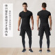 qvz fitness wear men's running wear sports suit basketball wear clothes tights summer men's badminton wear high elastic long-sleeved three-piece set (long sleeves + shorts + trousers) L [170-180cm115-145Jin [Jin equals 0.5 kg]]