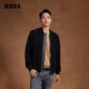 BOSS suede sheepskin HUGO BOSS men's autumn 2024 new retro style bomber leather jacket leather jacket 001-black 46