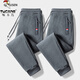 Woodpecker Pants Men's Spring and Autumn Casual Sports Men's Pants Men's Loose Straight Trousers Spring and Autumn Style Running Pants with Small Legs Two Legs Black + Dark Gray (Spring and Autumn Style) XL (Recommended 110-125 Jin Jin equals 0.5 kg)