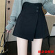 Rongxitu-Shorts für Frauen im Herbst und Winter Neue Stil mit hoher Taille mit breiten Beinen von außen und vielseitig schlank-solide Stiefelhosen außen und Rockhosen an der Außenseite. Shorts (6218 Black) S 80-90jin [Jin ist gleich 0,5 kg]