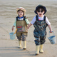 Catch the sea equipment children's water play clothes wading waterproof pants kindergarten beach fishing suspenders one-piece rain boots waders nylon water play clothes 10XL 10XL160 code inner length 16 cm