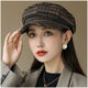 Pisces Rabbit Beret Autumn and Winter Fashion Women's Versatile Korean Style Western Houndstooth Retro British Octagonal Hat Women's Hat Houndstooth Octagonal Hat - Black One Size Head Circumference (55-58cm Adjustable)