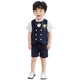 GOKU男童礼服马甲套装小花童男孩主持人儿童西装钢琴演出宝宝周岁西服 深蓝色 120 建议体重37-43斤