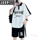 Jeep Spirit Youth Short à manches t-shirts masculins à demi-manches Polo Men's Summer Sports Set 6629 White [Set] L 110-130Jin [Jin est égal à 0,5 kg]