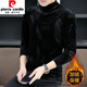 皮尔卡丹（pierre cardin）男士金丝绒长袖t恤男加绒加厚冬季高领打底衫青少年潮牌保暖上衣 691黑色(加.绒) M