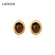 Lnieer S925 Silver Maillard Tiger Eye Stone Earrings Women's Retro Hong Kong Style Autumn and Winter Earrings 2025 New High-end Earrings Tiger Eye Stone Earrings S925 Silver Needle