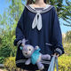 Lan Junqi Japanisch niedliche Kaninchenohren runder Nackenstil Loose Sweatshirt mit Frauen Bug Langarm Herbstpullover Top Student Weiß 757 (dünner Stil) XL (100 ~ 115 Empfohlen)