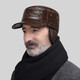 Woodpecker head cowhide hat for middle-aged and elderly men, winter duck cap with ear protection and velvet to prevent cold and warm baseball cap for dad and grandpa, dark brown color, adjustable hat circumference (head circumference 54-60cm)
