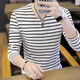 
Pierre cardin men's long-sleeved T-shirt 2025 spring and autumn v-neck base shirt trendy casual contrast striped T-shirt top youth 6188 black M