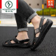 Woodpecker brand sandals men's leather top layer cowhide sandals summer breathable outdoor non-slip casual soft-soled beach shoes Black A689 41