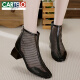 CARTELO 2024 new fashion mid-high heel mesh sandals hollow mesh boots versatile thick heel sandals for women summer breathable short boots off white 36