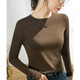 Huandai Modal Cotton Top Round Coule Mine de base en velours mince pour le nouveau style de printemps pour femmes T-shirt à manches à cinq quarts pour femmes Slim Long Manches - Lavender Purple - 679 L