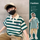 
McTicco boy polo shirt short-sleeved 2025 children's summer striped t-shirt big children's summer half-sleeved street-fried top trend 9850 blue + 5798 khaki [set] 160