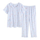 Roseme Roseme Spring and Summer New 14065 Pure Cotton 60 Tribute homenaje Estampado Rose Rose Collar completamente abierto Pajama de manga corta Set azul 160 (M)