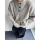 POUM Henry collar sweater men's autumn and winter trendy high street sweater tops American sweater jacket LJWP-MY338 Gray XL