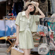 Yixian Fashionable Casual Small Shorts Women's Three-Piece Set Summer New Sun-resistant Clothes Salt-Sweet Women's Clothes Set 6167 Green S