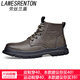 劳丝兰盾（LAWESRENTON）品牌马丁靴男2024秋冬新款高帮鞋增高英伦风工装短靴复古男士靴子 平跟单鞋棕色 44