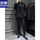 ROMON Italian-style lapel suit men's spring slim-fit handsome double-breasted business plus-size groom's wedding dress three-piece suit black suit + vest + trousers black XL