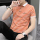 
NanYUQIU summer men's short-sleeved T-shirt striped Korean style trendy half-sleeved slim collared top clothes men's lapel 6636 brick red strips 2XL 135-150Jin [Jin equals 0.5 kg]