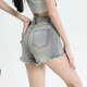 BLLDR trendy brand retro high-waist stretch denim shorts for women 2024 summer new design niche hot girl a-line pants off-white L