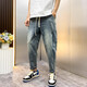 Yirancheng Chengpin Jeans Men's Carrot Pants New Summer Loose Harlem Pigs Handsome Nine-point Ripped Loose Breathable Pants Men Blue 2XL [Suggested 150-165 Jin [Jin equals 0.5 kg]]