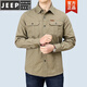 JEEP SPIRIT春秋季纯棉长袖衬衫男士休闲大码宽松多口袋工装纯色商务衬衣男潮 6621军绿 3XL