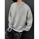 Katuchi American Henry collar sweater men's spring high-end lazy bottoming sweater cleanfit with warm long sleeves light gray L