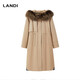 
LANDI blue khaki fox fur collar long waist-hugging parka women's fur coat 2023 winter new style khaki M